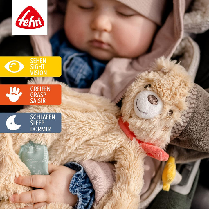 Fehn Schmusetuch Baby Schnuffeltuch mit Bär Köpfchen - Kuscheltuch für Neugeborene - Kuscheltier Spi