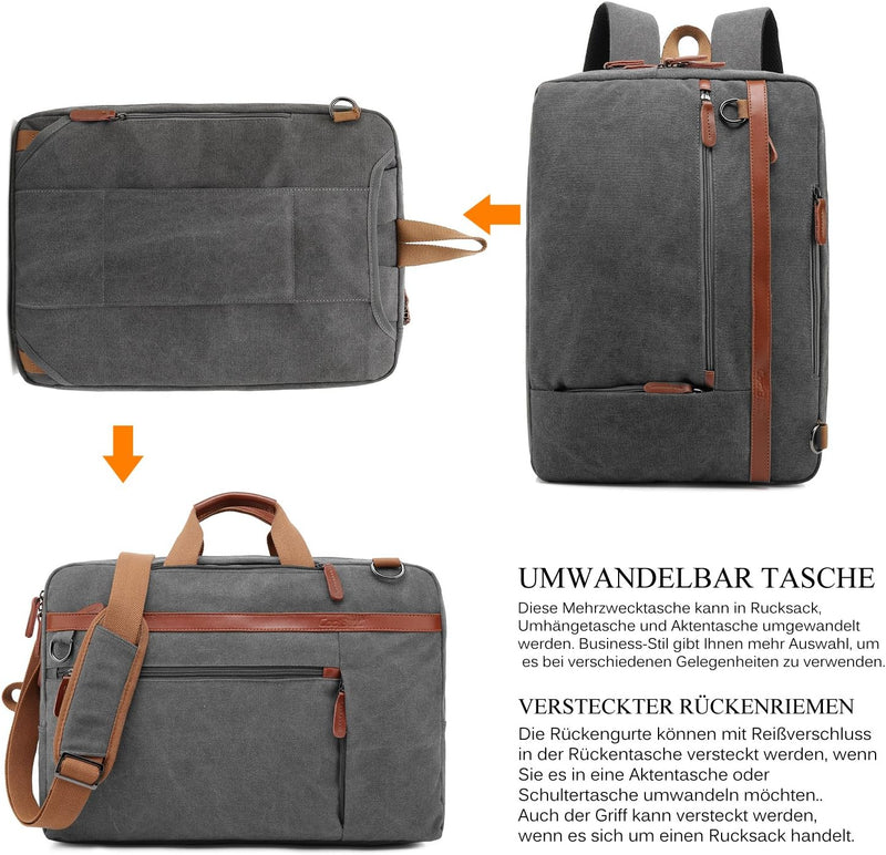 CoolBELL umwandelbar Aktentasche Rucksack Messenger Bag 17,3 Zoll Laptoptasche Herren Business Umhän