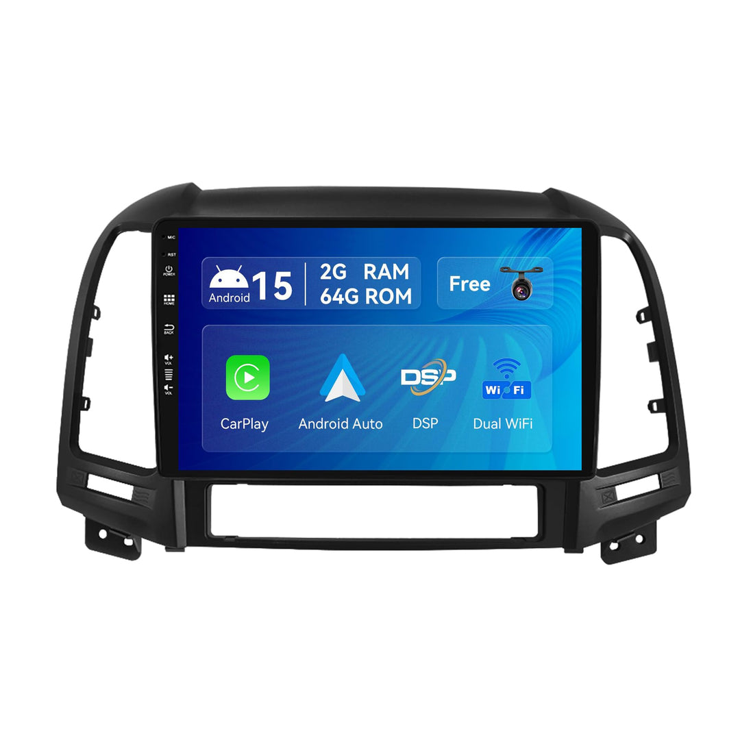 SXAUTO Android 12 IPS Autoradio Passt für Hyundai Santa FE (2006-2012) - Eingebaut CarPlay/Android A