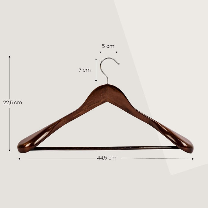 10 x Kleiderbügel Holz Braun | Anzugbügel | Sakkobügel | Jackenbügel | 44,5 cm | 360° drehbarer Hake