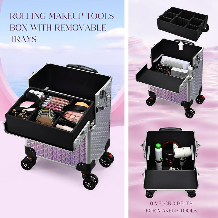 Kosmetik Trolley 5 in 1 Kosmetikkoffer Trolley Make up Koffer Gross Friseurkoffer mit Rollen Schmink