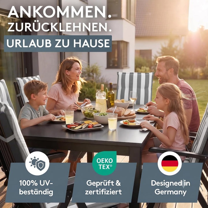 LILENO HOME Gartenstuhl Auflagen als [4er Set - Hochlehner] in Blockstreifen Grau - Bequeme Liegen a