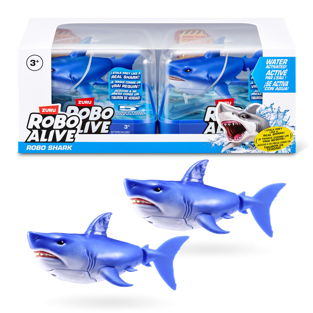 Robo Alive Wasseraktivierter Hai 2er-Pack (Blau) von ZURU – Realistisches schwimmendes Roboter-Bades