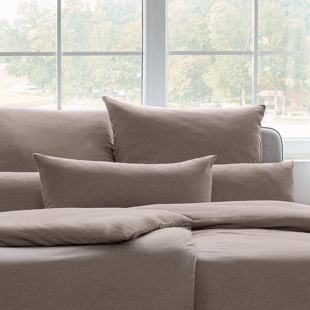 ESTELLA Bettwäsche Takoma | Taupe | 135x200 + 80x80 cm | bügelfreie Interlock-Jersey-Qualität | pfle