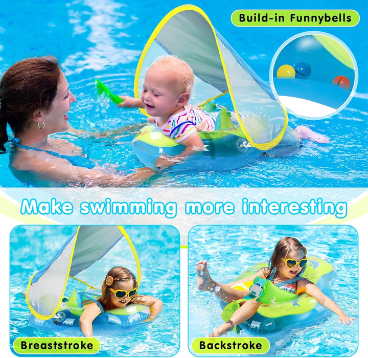Schwimmring Baby mit abnehmbarem Sonnenschutz Mit Glocke Baby Float Schwimmsitz Kinderbecken Schwimm