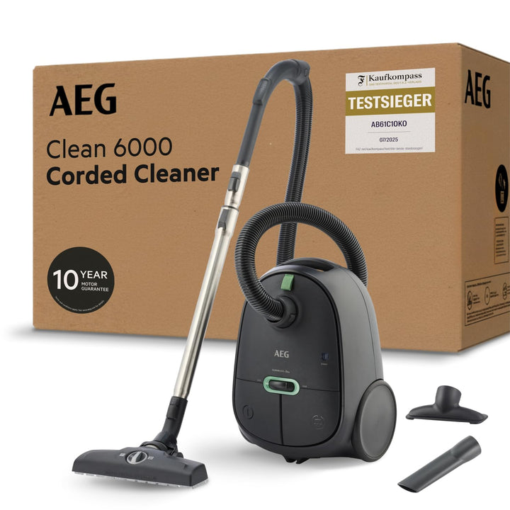 AEG CLEAN 6000 AB61C1OKO ÖKO Staubsauger / hohe Saugleistung / Zusatzdüsen / XL-Räder / Edelstahl-Te