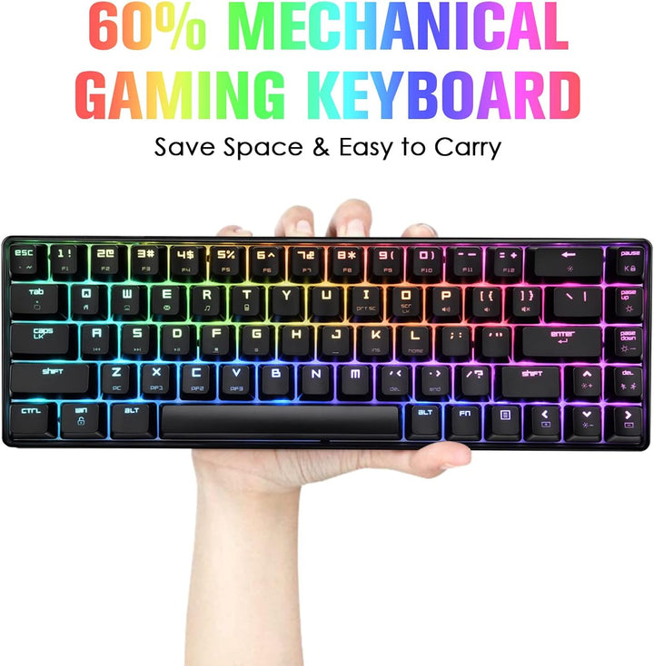 60% mechanische Mini-Tastatur, kompakt 68 Tasten, USB C, kabelgebunden, RGB-Tastatur, 18 Chroma Rain