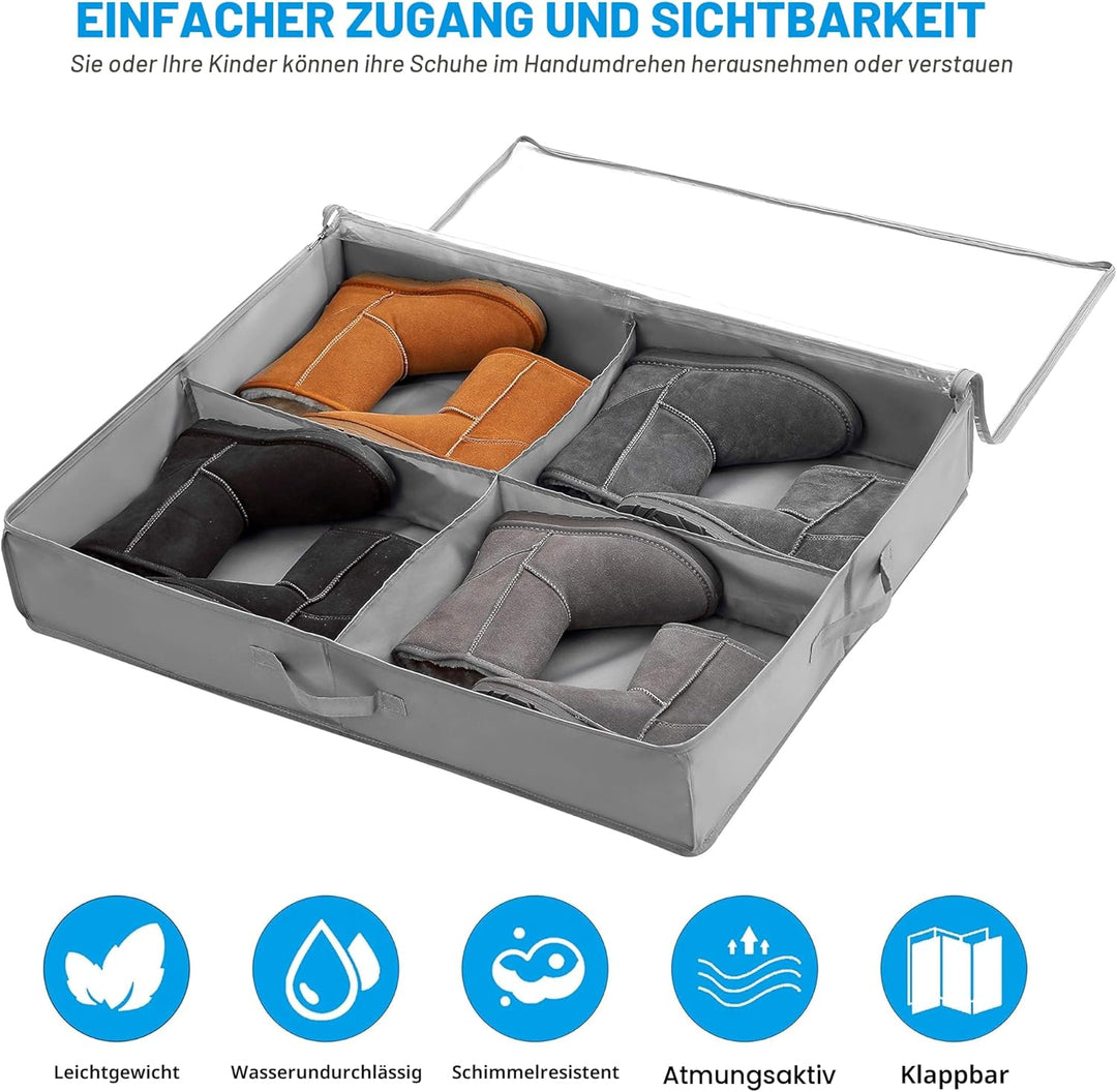 Unterbett-Kommode für Schuhe Aufbewahrung 2 Stück, Schuh Aufbewahrungssysteme mit 16+4 Fächern, Unte