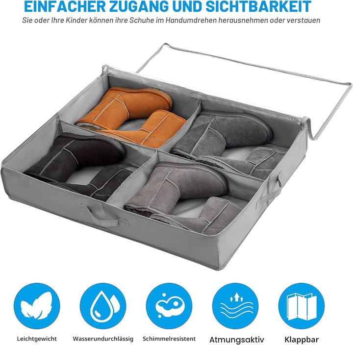 Unterbett-Kommode für Schuhe Aufbewahrung 2 Stück, Schuh Aufbewahrungssysteme mit 16+4 Fächern, Unte