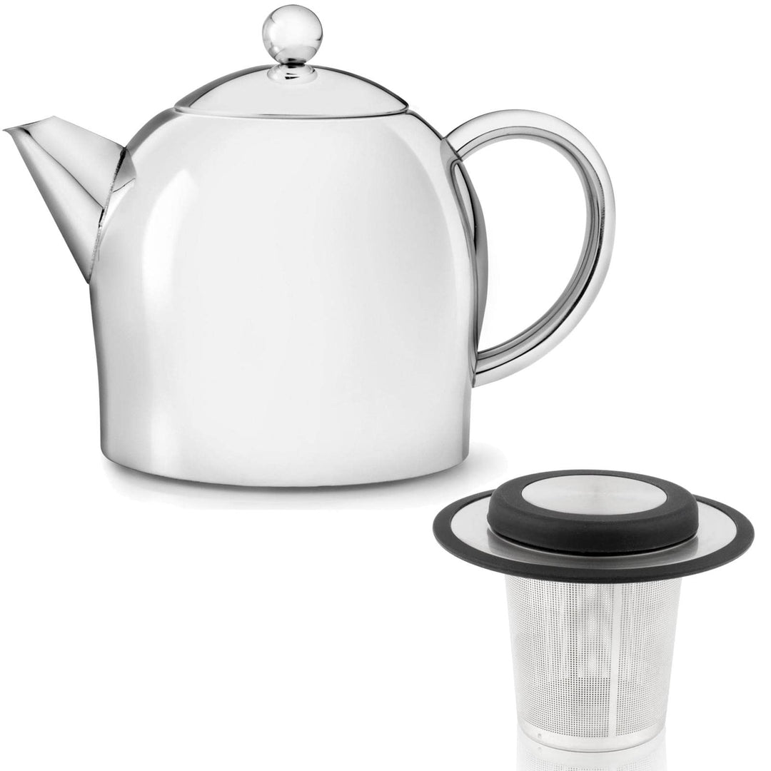 Teekanne Set 0.5 Liter - Edelstahl glänzend doppelwandig - Kleiner Teebereiter mit Tee-Filter-Sieb-A