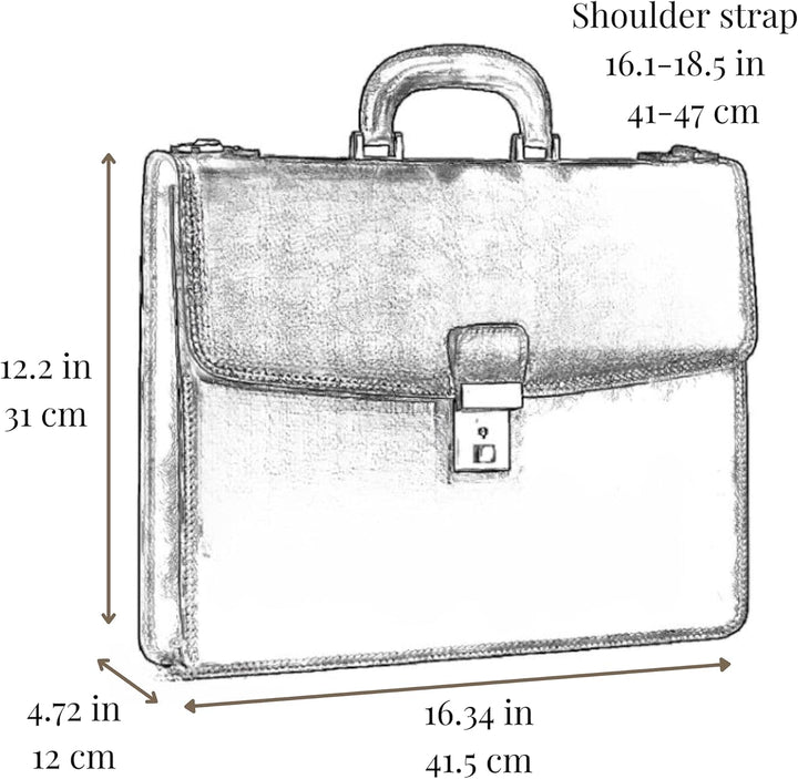 Time Resistance Leder Aktentasche - Leder Tasche Handgefertigt in Italien - Arbeitstasche mit Schult