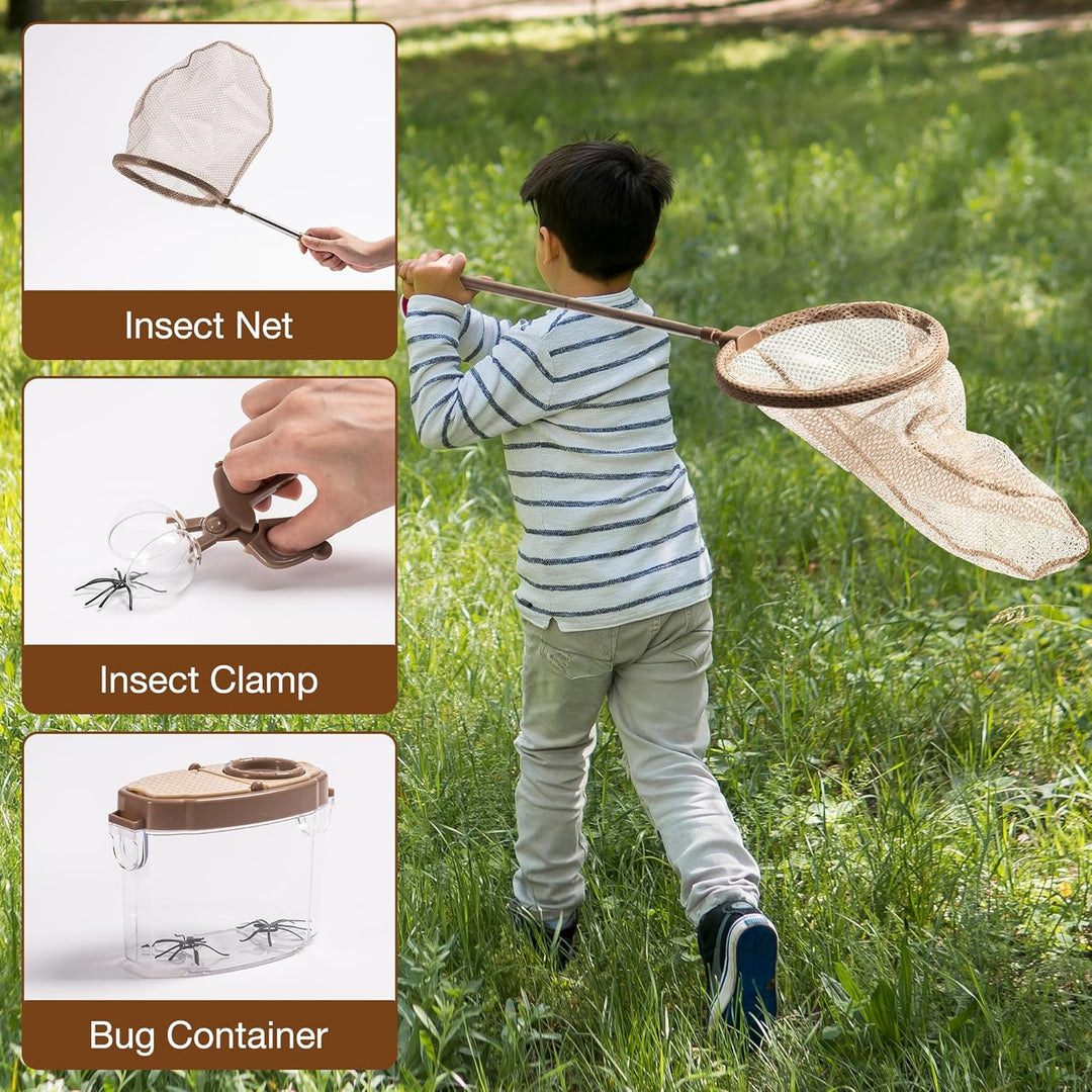 ROBUD Forscherset für Kinder, Entdecker Set mit Insektenfänger, Lupe, Insektenbeobachter, Schmetterl