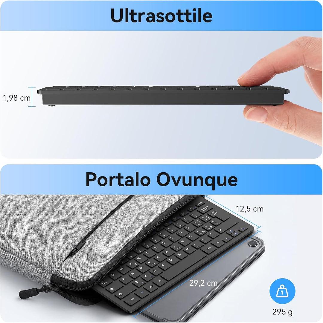 TECKNET Italienische QWERTY-Tastatur und Maus, 2.4G kabellose Tastatur und leise Maus mit Nano-USB-E
