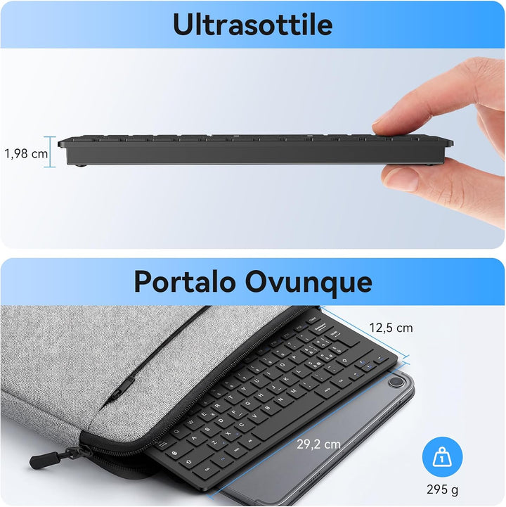 TECKNET Italienische QWERTY-Tastatur und Maus, 2.4G kabellose Tastatur und leise Maus mit Nano-USB-E