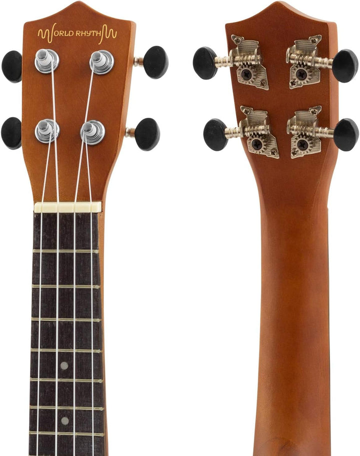 World Rhythm Sopran-Ukulele für Anfänger, natürliches Finish, mit Gigbag, Ersatz-Ukulele-Saiten und