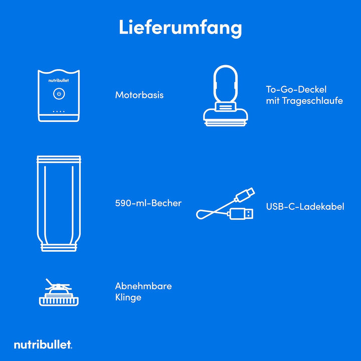 nutribullet Flex 590 ml, tragbarer Mixer mit Trinkdeckel, abnehmbare Klingen, wiederaufladbar mit US