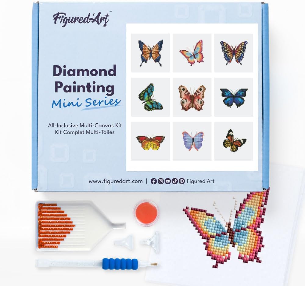 Figured'Art Mini Serie Diamond Painting Erwachsene - Schmetterlinge - Premium-Box mit 9 Stück 15x15