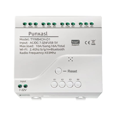 Punxasl 4 Kanal Wirelesssmart Schalter, Motorsteuerung, Trockenkontakt-Relaisschalter, RF433 MHz Tuy