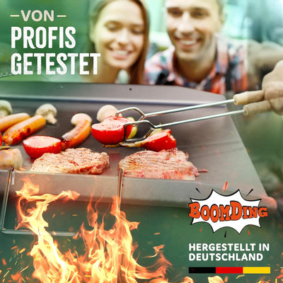 BoomDing Die massive Grillplatte aus 4mm Edelstahl mit Tragebügeln - 40x30 cm Plancha in Universalgr