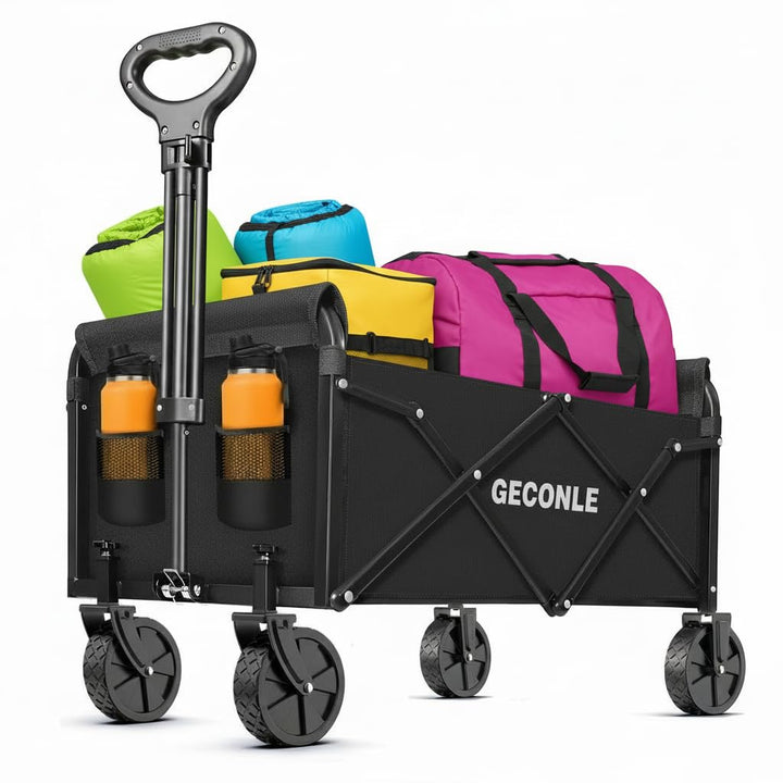 Bollerwagen faltbar Handwagen mit Getränkehalter 100L 100KG Transportwagen Gartenwagen Strandwagen f