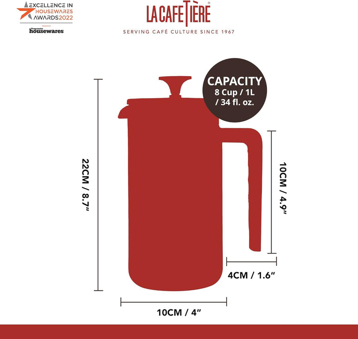 La Cafetière Pisa Kaffeebereiter aus Edelstahl, 8 Tassen, Schwarz, in Geschenkbox, Schwarz