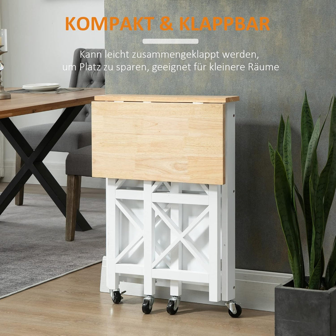 HOMCOM Küchenwagen Küchenrollwagen Servierwagen klappbar mit Regalboden 4 Lenkrollen modern MDF Kaut