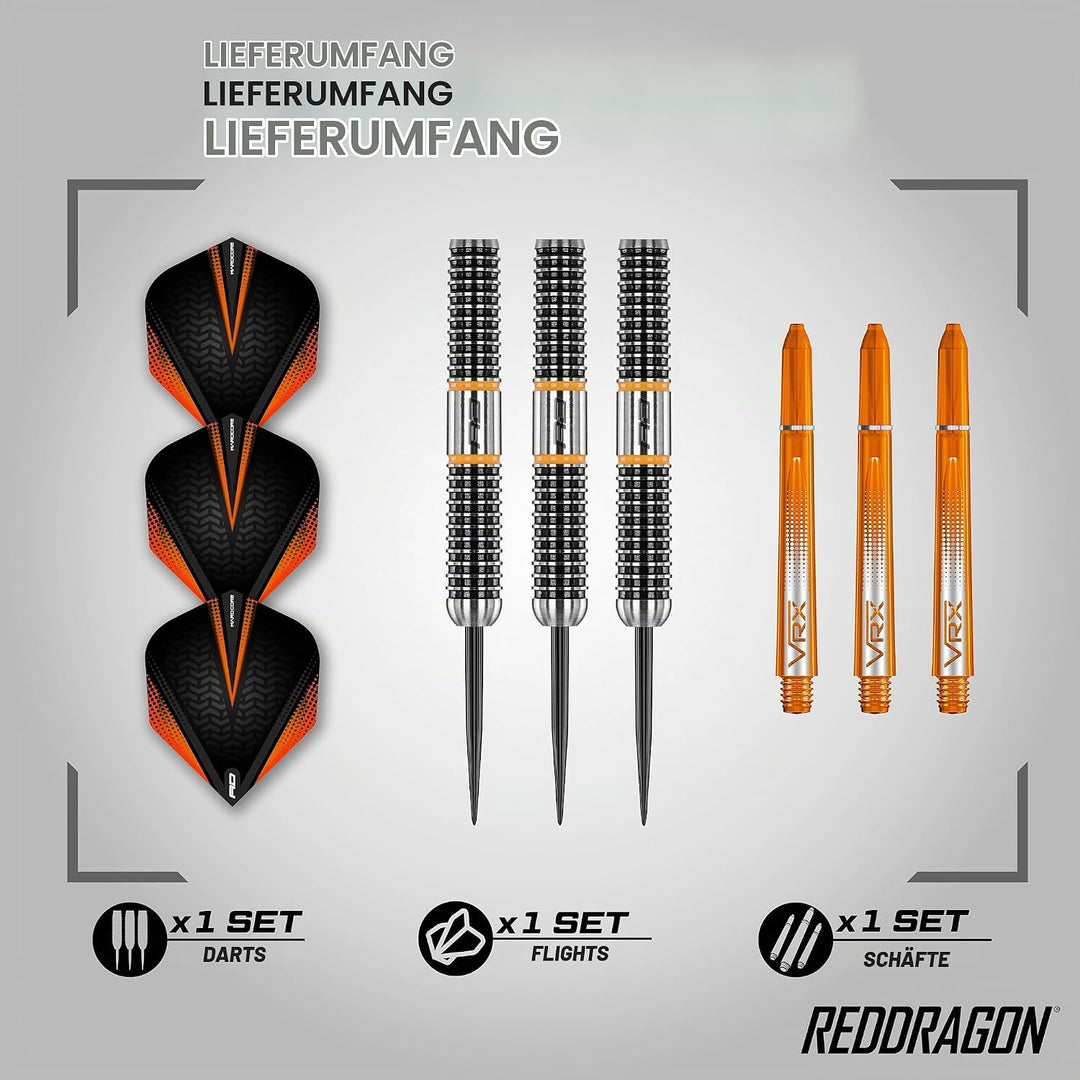 RED DRAGON Amberjack Series Steel Profi Dartpfeile Steeldarts Set mit Flights und Schäfte 22.0 Gramm