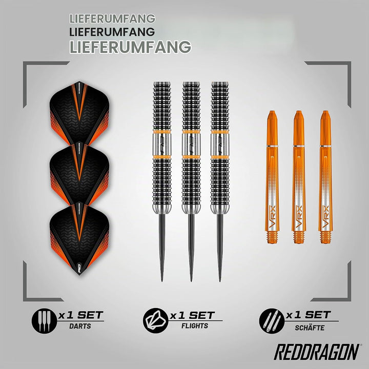 RED DRAGON Amberjack Series Steel Profi Dartpfeile Steeldarts Set mit Flights und Schäfte 22.0 Gramm