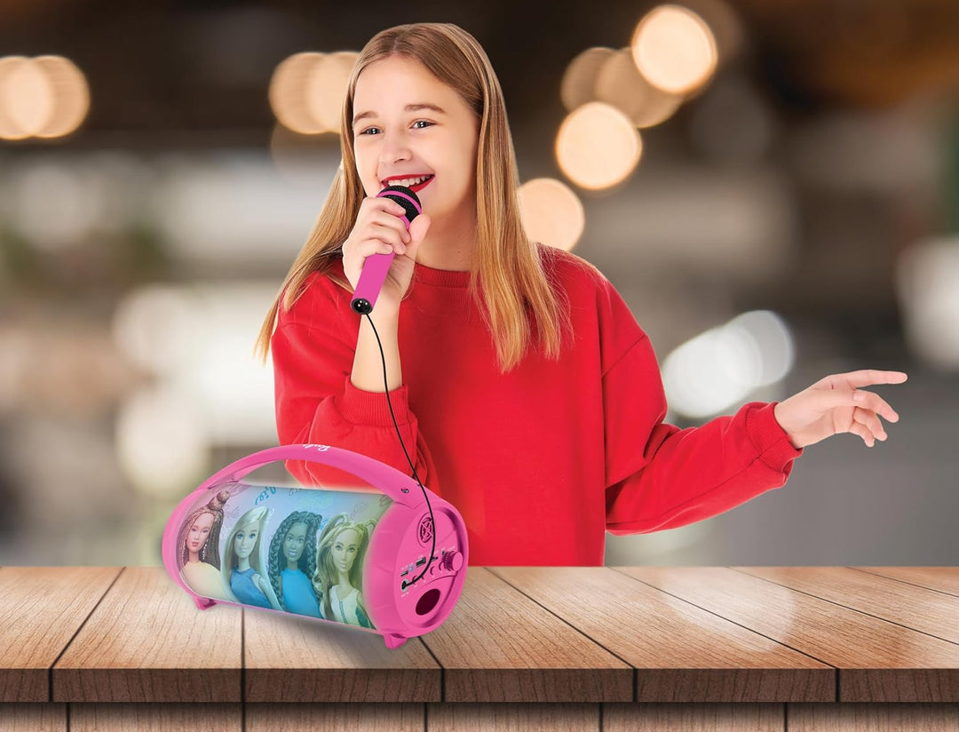 Lexibook, Barbie, Kabelloser Lichtlautsprecher mit Mikrofon, Stereosound, Karaoke-Funktion, USB- und