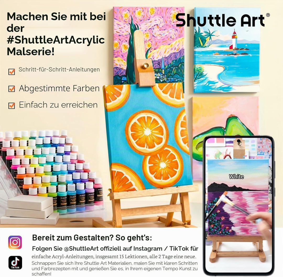 Acrylfarben Set, Shuttle Art 50 bunte Acryl Farben in Flaschen (je 60ml), hochpigmentiert, ungiftig,