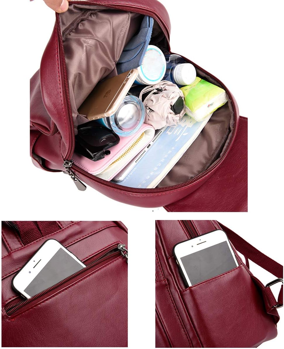 Kris Anna Damen Reissverschluss Casual Rucksack Handtasche aus PU-Leder Weinrot EINWEG, Weinrot