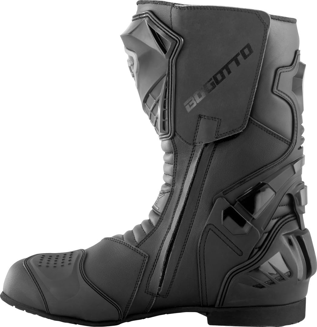 Bogotto Assen WR 2.0 wasserdichte Motorrad Stiefel Schwarz 43 EU, Schwarz 43 EU