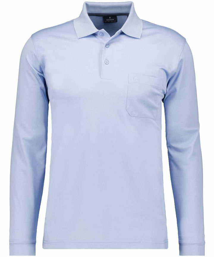 RAGMAN Herren Softknit-Polo mit Brusttasche, Langarm M Blaugrau-074, M Blaugrau-074