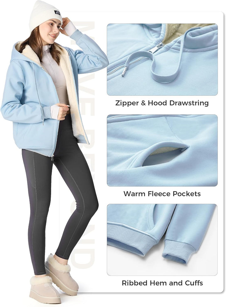 MOVE BEYOND Sweatjacke Damen Kapuzenjacke Hoodie Fleece mit Zipper Fleecepullover Fleecejacke mit Ka
