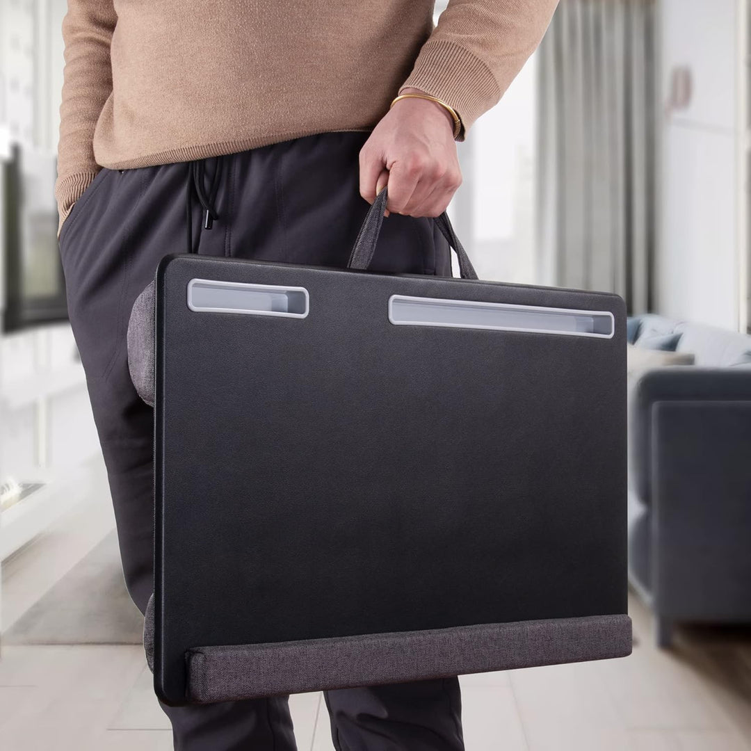Extra grosser Laptop-Schreibtisch – Voll-PU-Material, Gaming-Tablett – tragbarer LapDesk mit Handyha
