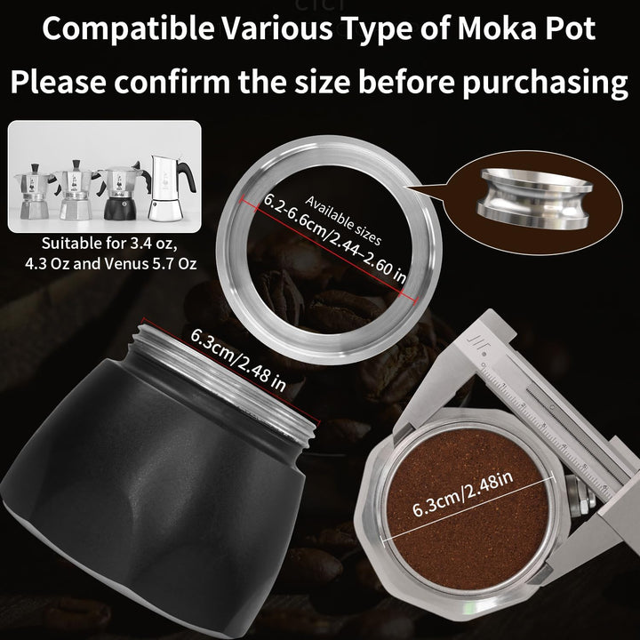 Kaffeestampfer für Mokkakanne, 304 Edelstahl, Espresso-Kaffee-Trichter, kompatibel mit Aluminium-Esp