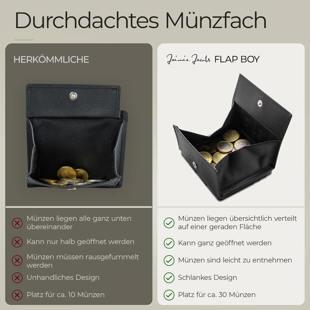 Jaimie Jacobs Flap Boy - Das Original - Magic Wallet mit Münzfach und RFID-Schutz Magischer Geldbeut