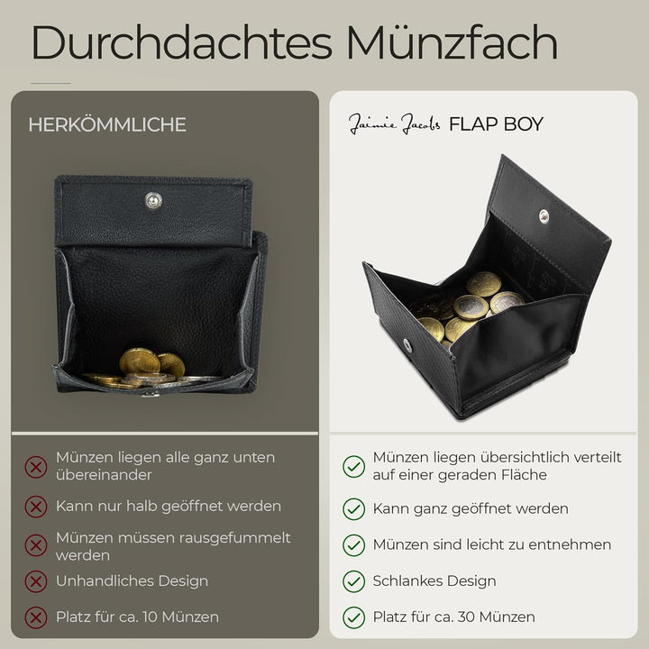 Jaimie Jacobs Flap Boy - Das Original - Magic Wallet mit Münzfach und RFID-Schutz Magischer Geldbeut