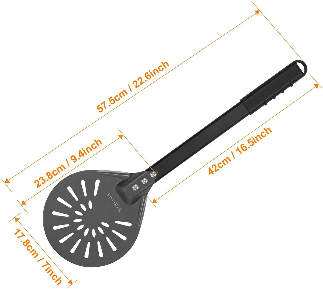 Perforierter Pizzaschieber, runder Pizzawender 17,8 cm, rutschfester Griff 42 cm, robuster eloxierte