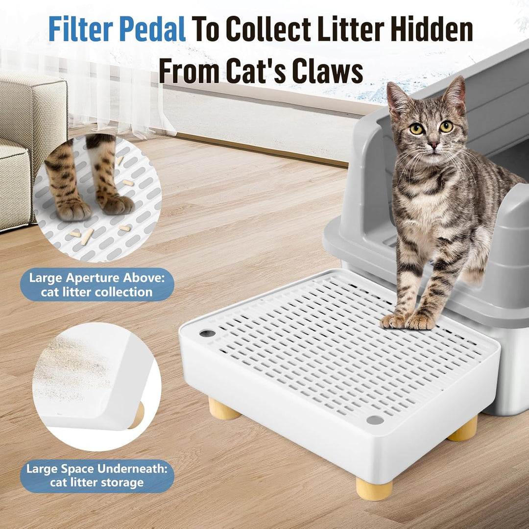 Katzentoilettenrampe, Katzen Treppen & Stufen mit Holzfüsse Filterfunktion, leicht zu reinigender Ti