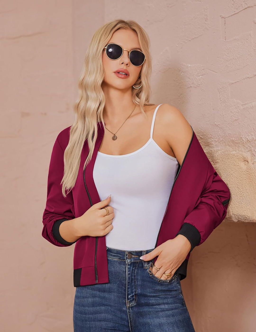 Zeagoo Bomberjacke Damen Kurz Blouson Jacket leichte Fliegerjacke Langarm Casual Frühling Pilotenjac