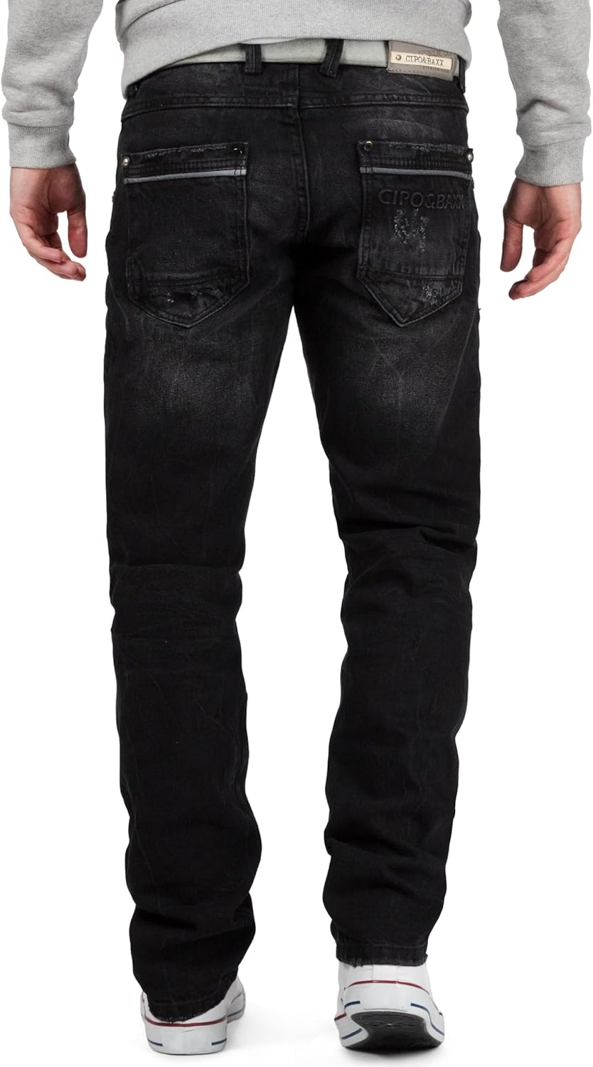 Cipo & Baxx Herren Jeans Regular Fit Stone-Washed Kontrastnähte
