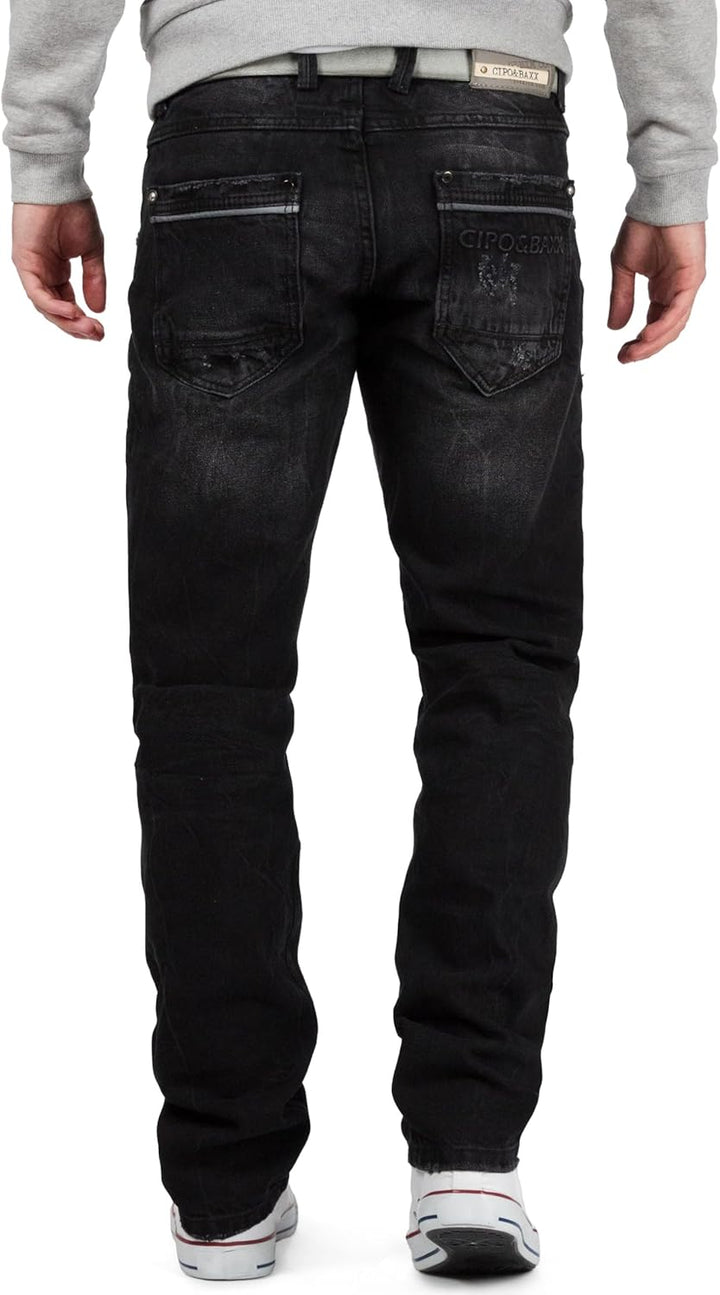 Cipo & Baxx Herren Jeans Regular Fit Stone-Washed Kontrastnähte