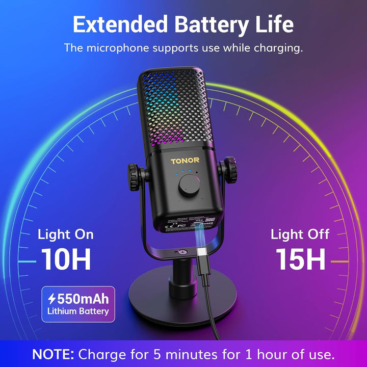 TONOR Gaming Mikrofon Kabellos, Kompatibel mit Xbox & Capture Karten, Xbox mikrofon mit RGB/Überwach