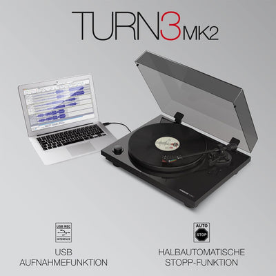 Reloop Turn 3 MK2 | Authentischer riemengetriebener HiFi-Plattenspieler mit USB-Aufnahmefunktion, Vo