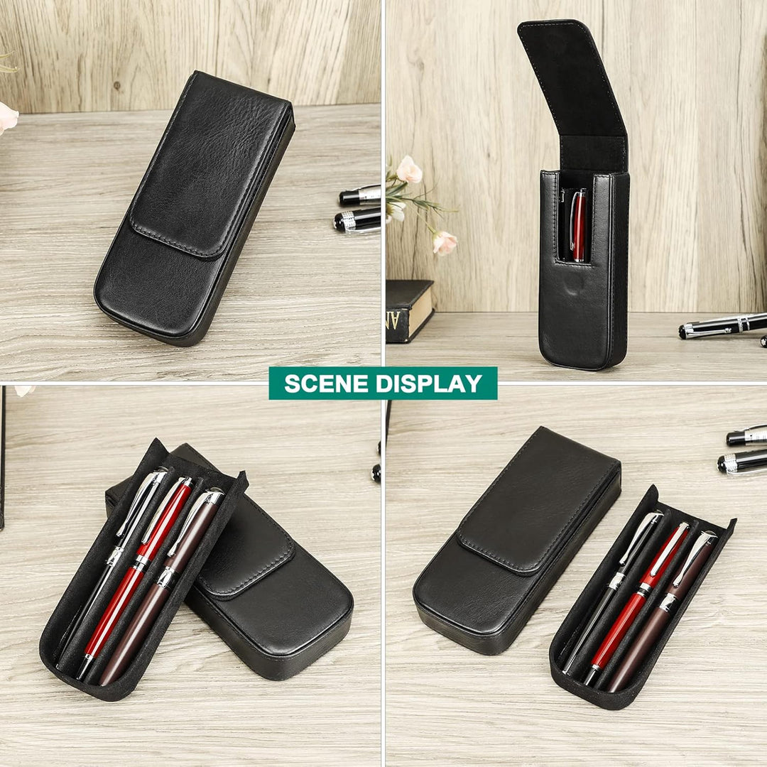Hiram Leder-Füllhalteretui, Leder-Füllhalterbox für 3 Stifte mit Verstecktem Magnetischem Schnappver