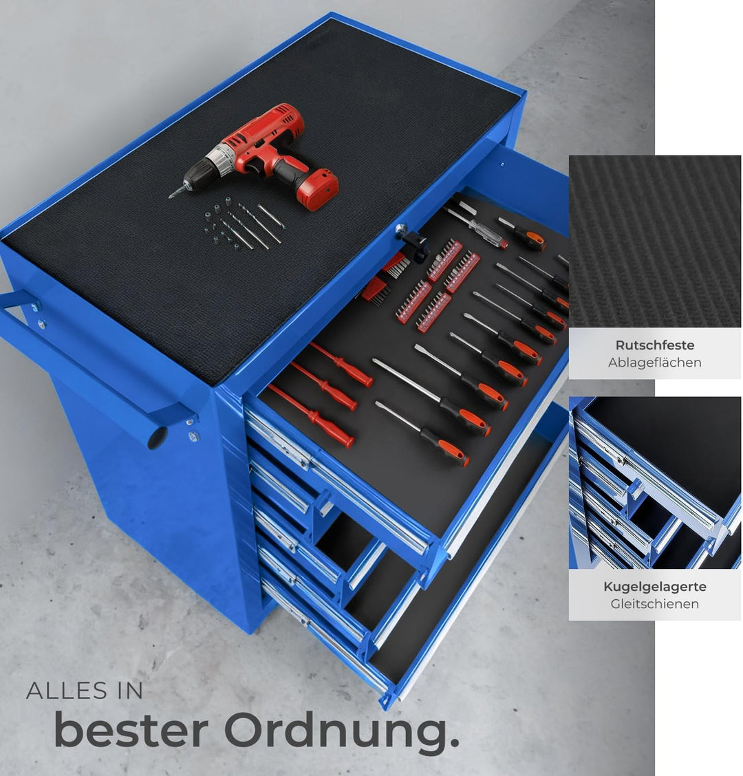 tectake® Werkzeug Wagen mit 5 Schubladen, Werkstattwagen, Tool Werkzeugwagen fahrbar, Werkzeugtrolle