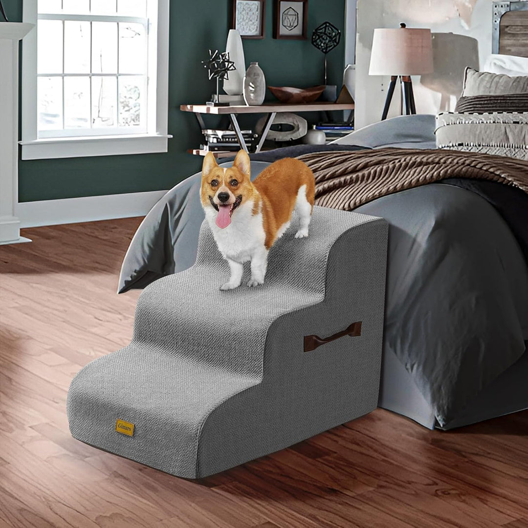 Gimars Hundetreppe mit 30D Hochdichtem Schaum & Extra-Breiten Stabilen 3 Stufen 40 cm hoch, Abnehmba