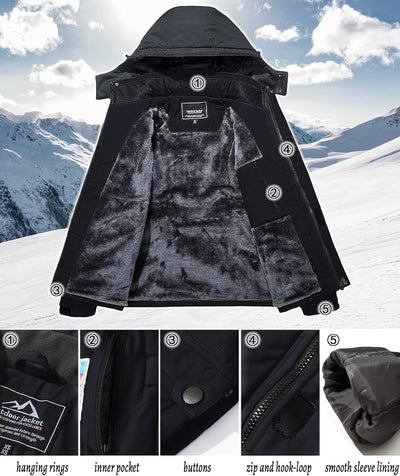 TACVASEN Herren Winter Wasserdichte Winddichte Winterjacke Warme Fleece-Futter Ski Regenmantel mit K