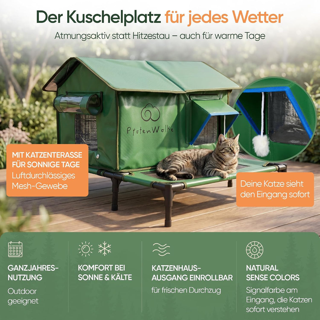 Katzenhaus Outdoor Winterfest Isoliert | Inkl. selbstheizender Katzendecke, 100% wasserdichte Katzen